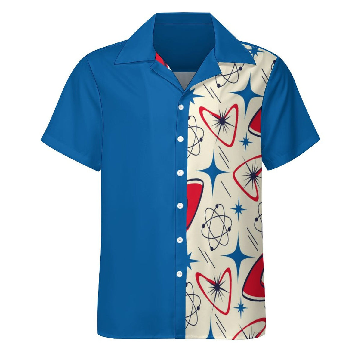 Short Sleeve Cuban Collar Shirt(All-Over Printing)retro starburst beige blue red