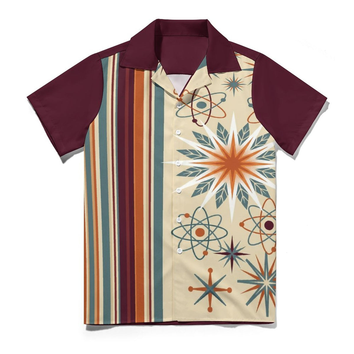 Short Sleeve Cuban Collar Shirt(All-Over Printing) burgundy retro pattern beige starburst