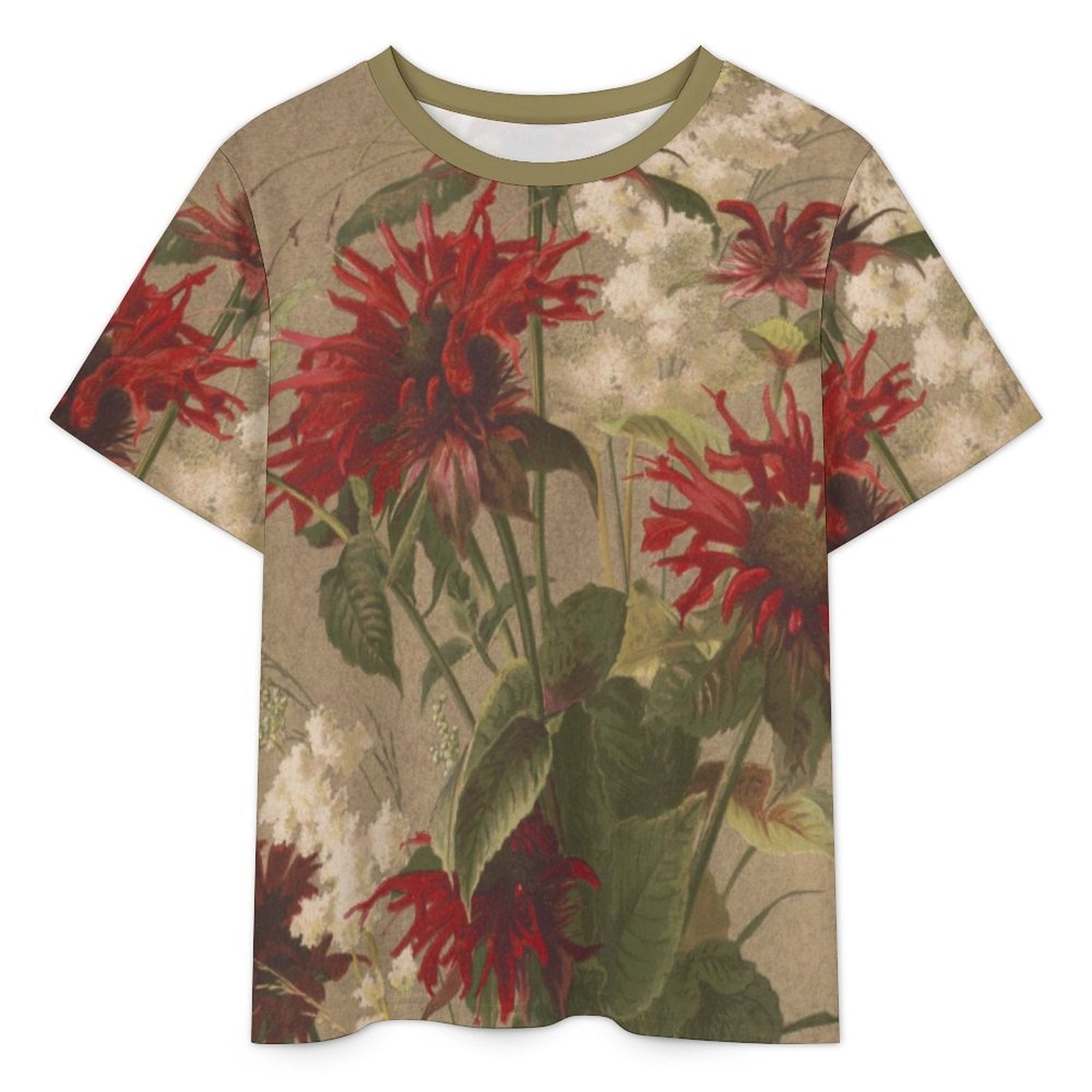 180gsm Short Sleeved Pajama Set(All-Over Printing) floral print beige, red, green