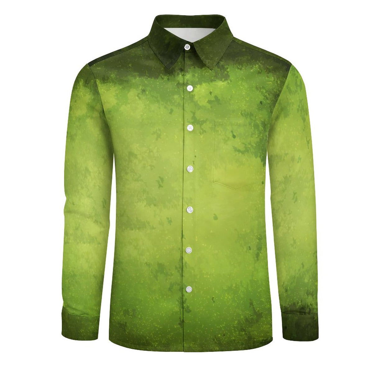 Faux Linen Men Long Sleeve Shirt with Pocket(All-Over Printing)