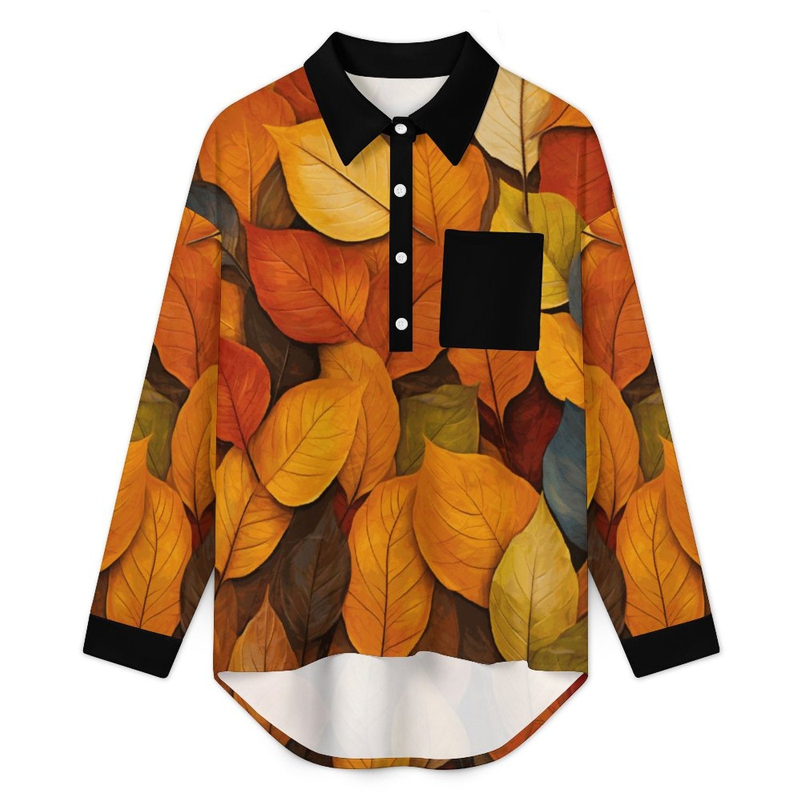180gsm Women's Drop Shoulder Shirt(All-Over Printing) Autumn Leaves long sleeve