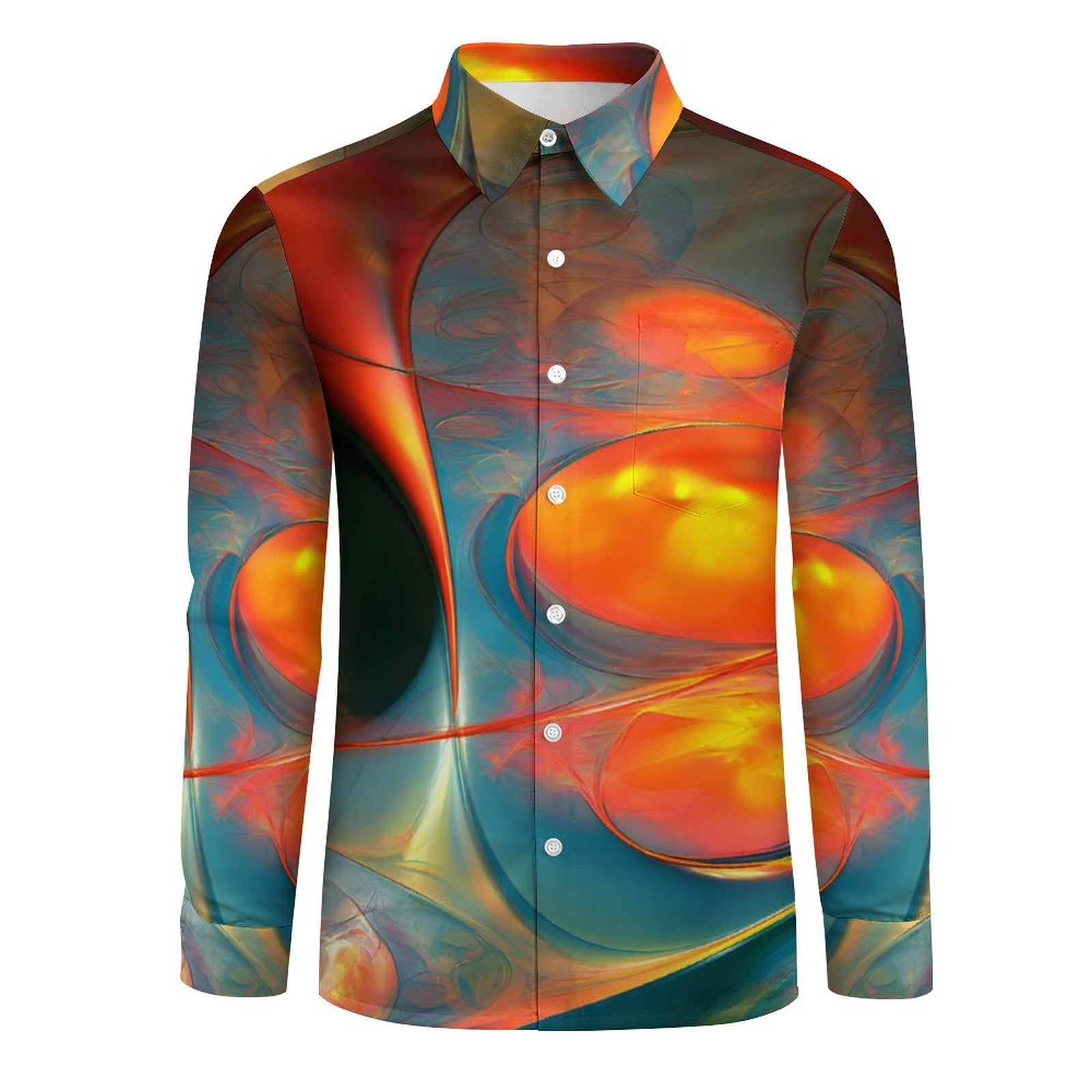 Men's Long Sleeve Shirt with Pocket(All-Over Printing)disco orange