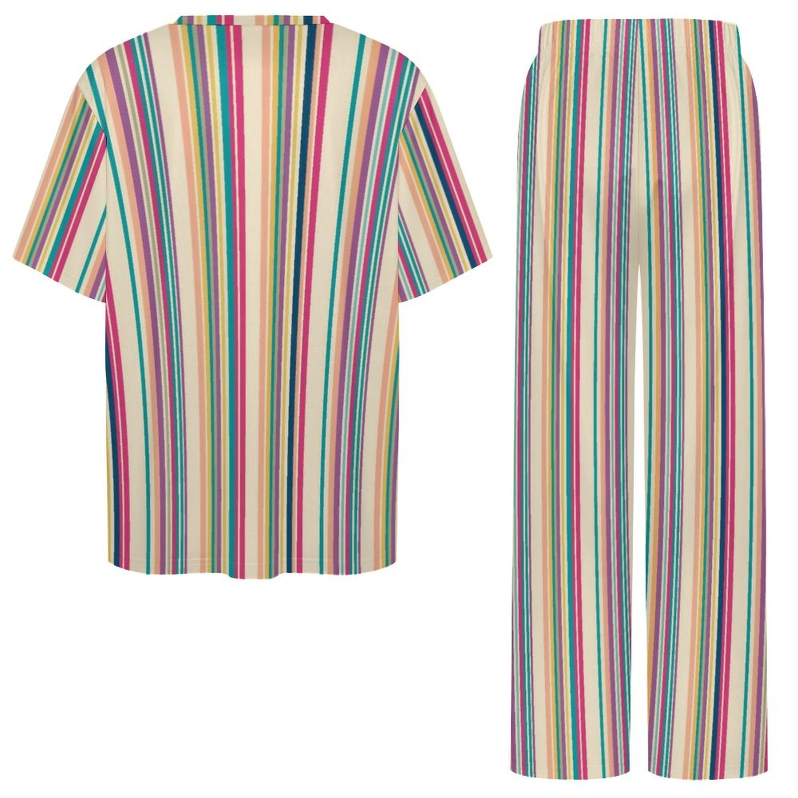 180gsm Short Sleeved Pajama Set(All-Over Printing) multicolor stripe