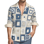 Faux Linen Men Long Sleeve Shirt with Pocket(All-Over Printing)