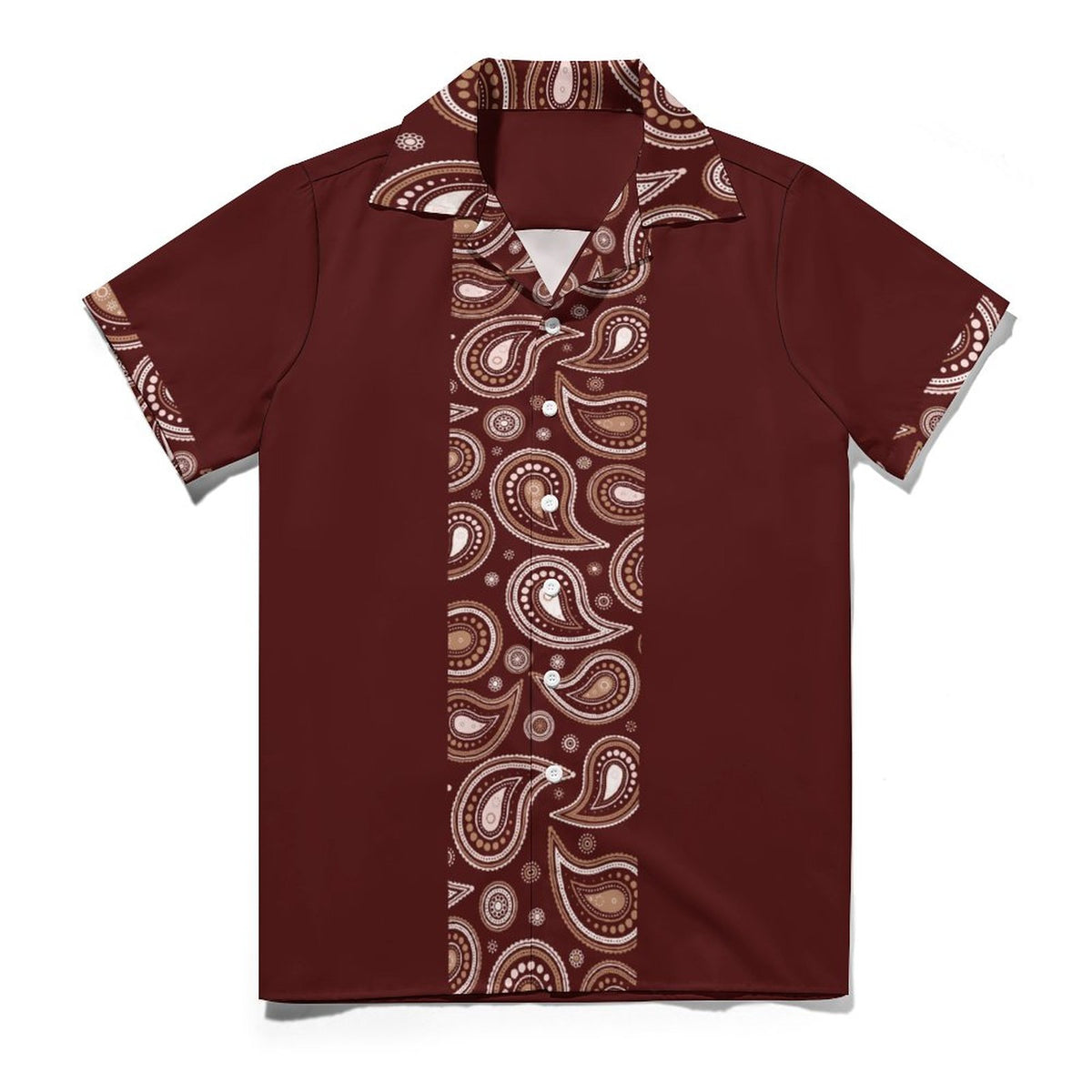 Short Sleeve Cuban Collar Shirt(All-Over Printing) brown paisley stripe