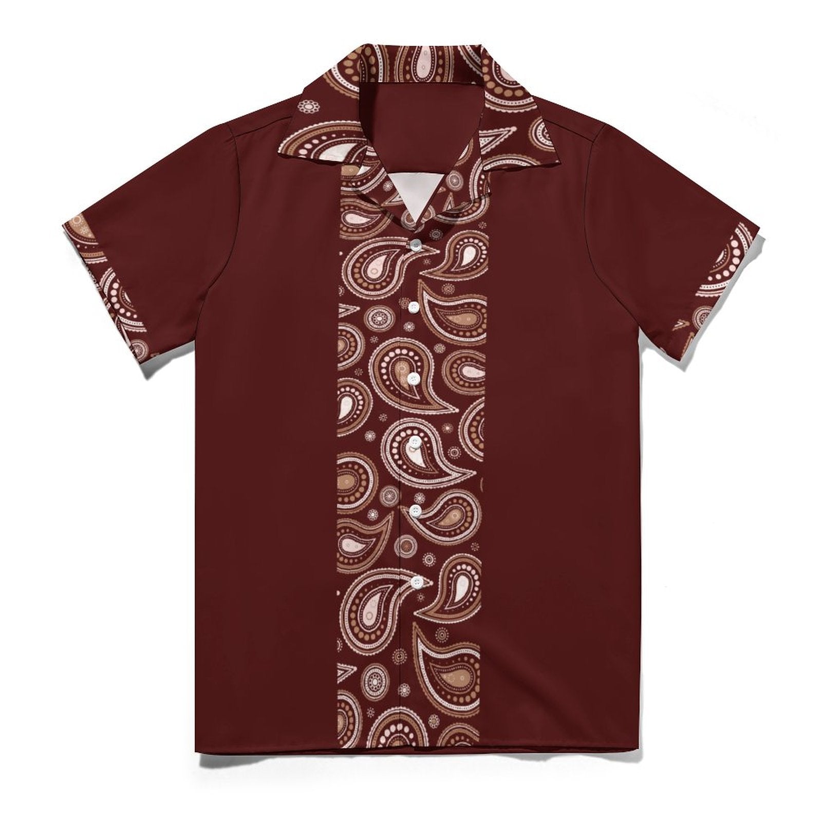 Short Sleeve Cuban Collar Shirt(All-Over Printing) brown paisley stripe