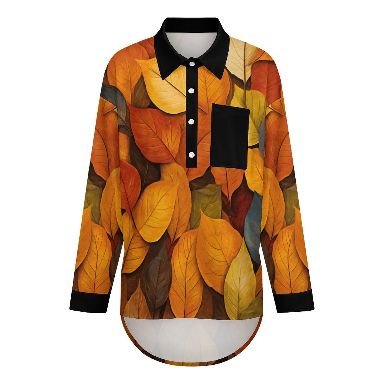 180gsm Women's Drop Shoulder Shirt(All-Over Printing) Autumn Leaves long sleeve
