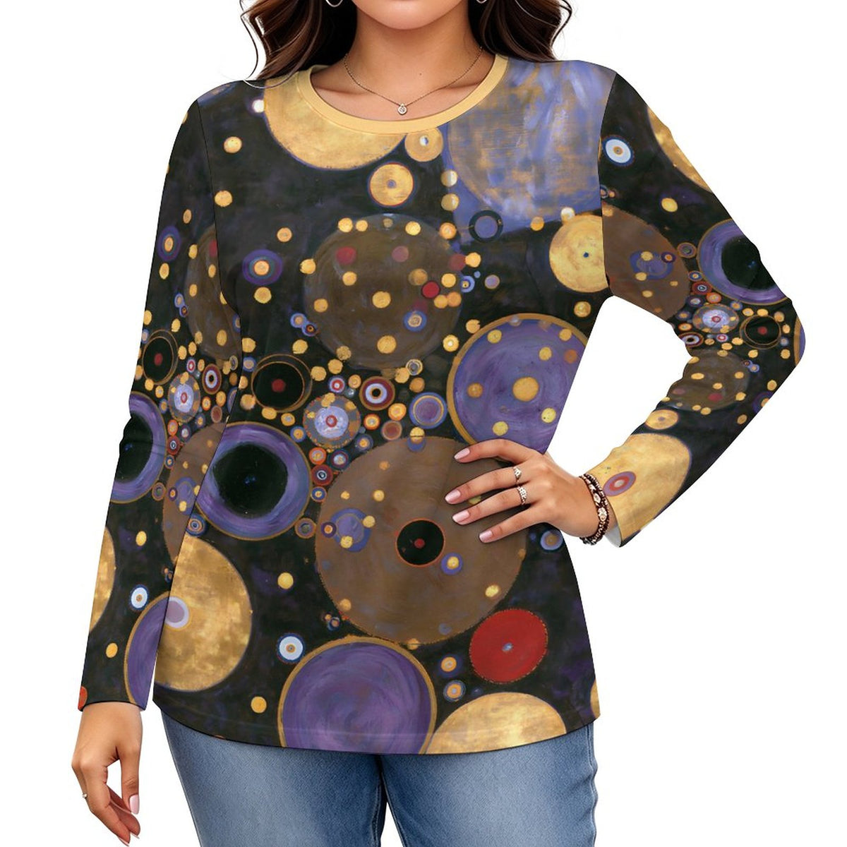 180gsm Crew Neck Long Sleeve T-Shirt(All-Over Printing) circles!