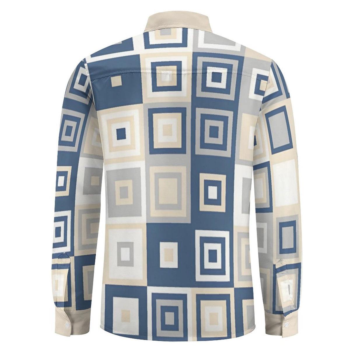 Faux Linen Men Long Sleeve Shirt with Pocket(All-Over Printing)