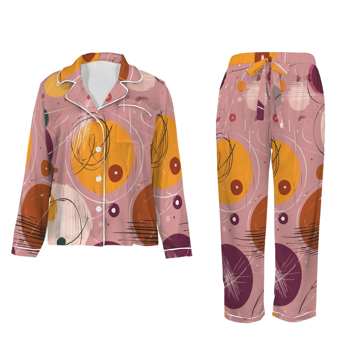 Women's Satin Pajama Set Atomic Retro Print Sleepwear