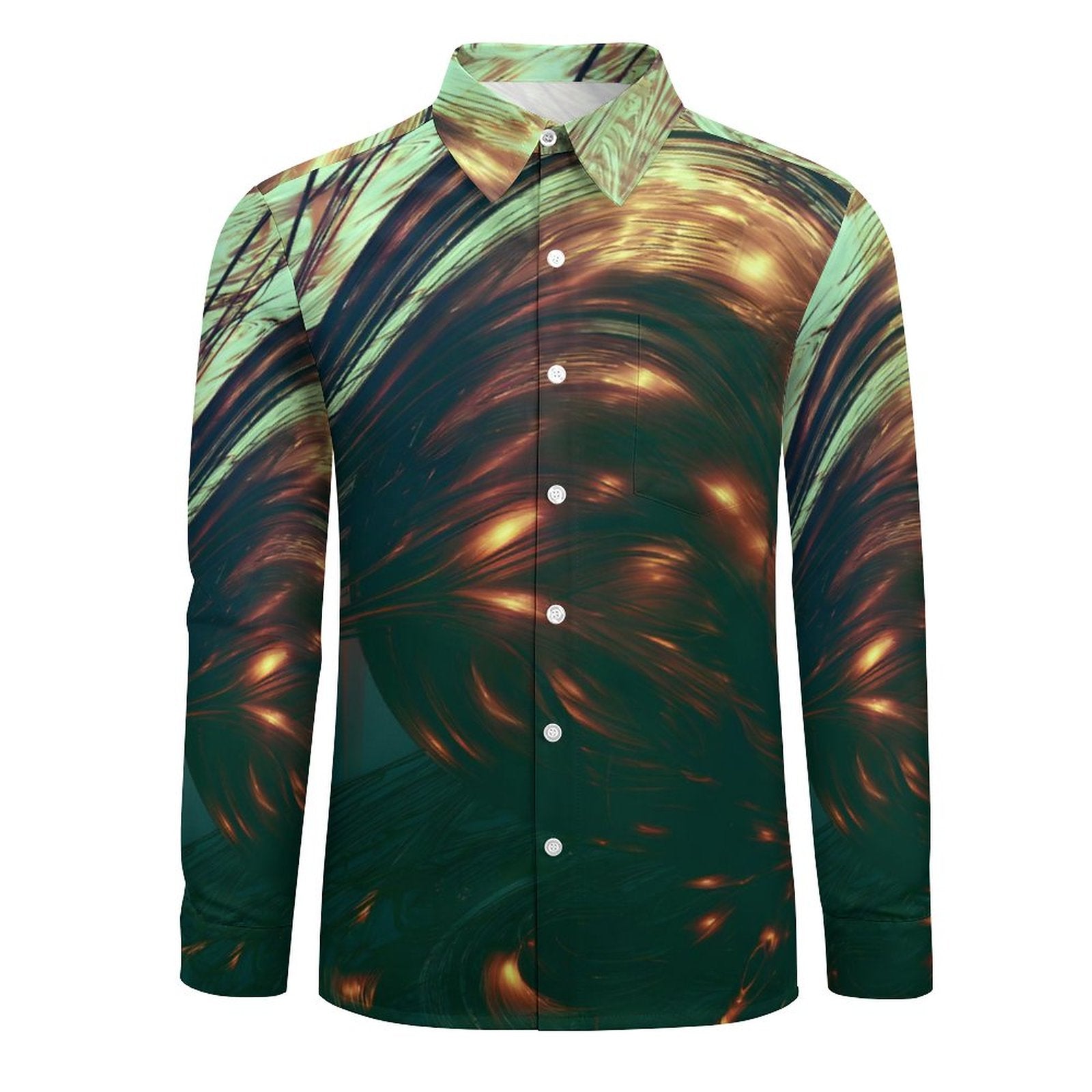 Men's Long Sleeve Shirt with Pocket(All-Over Printing)Disco Green