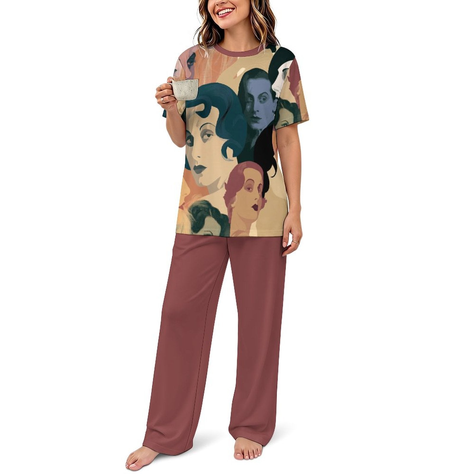 180gsm Short Sleeved Pajama Set(All-Over Printing) art deco movie stars