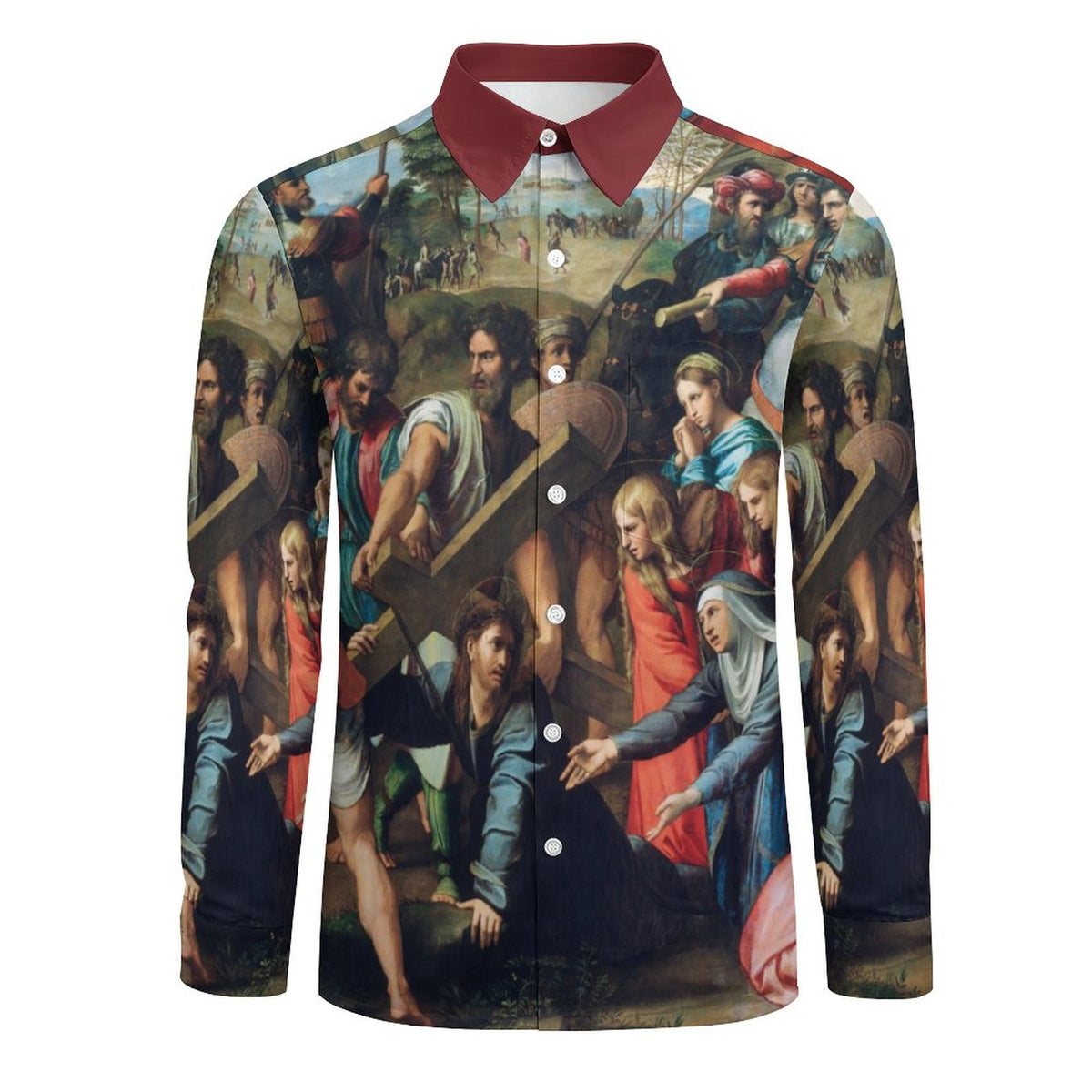 Faux Linen Men Long Sleeve Shirt with Pocket(All-Over Printing)