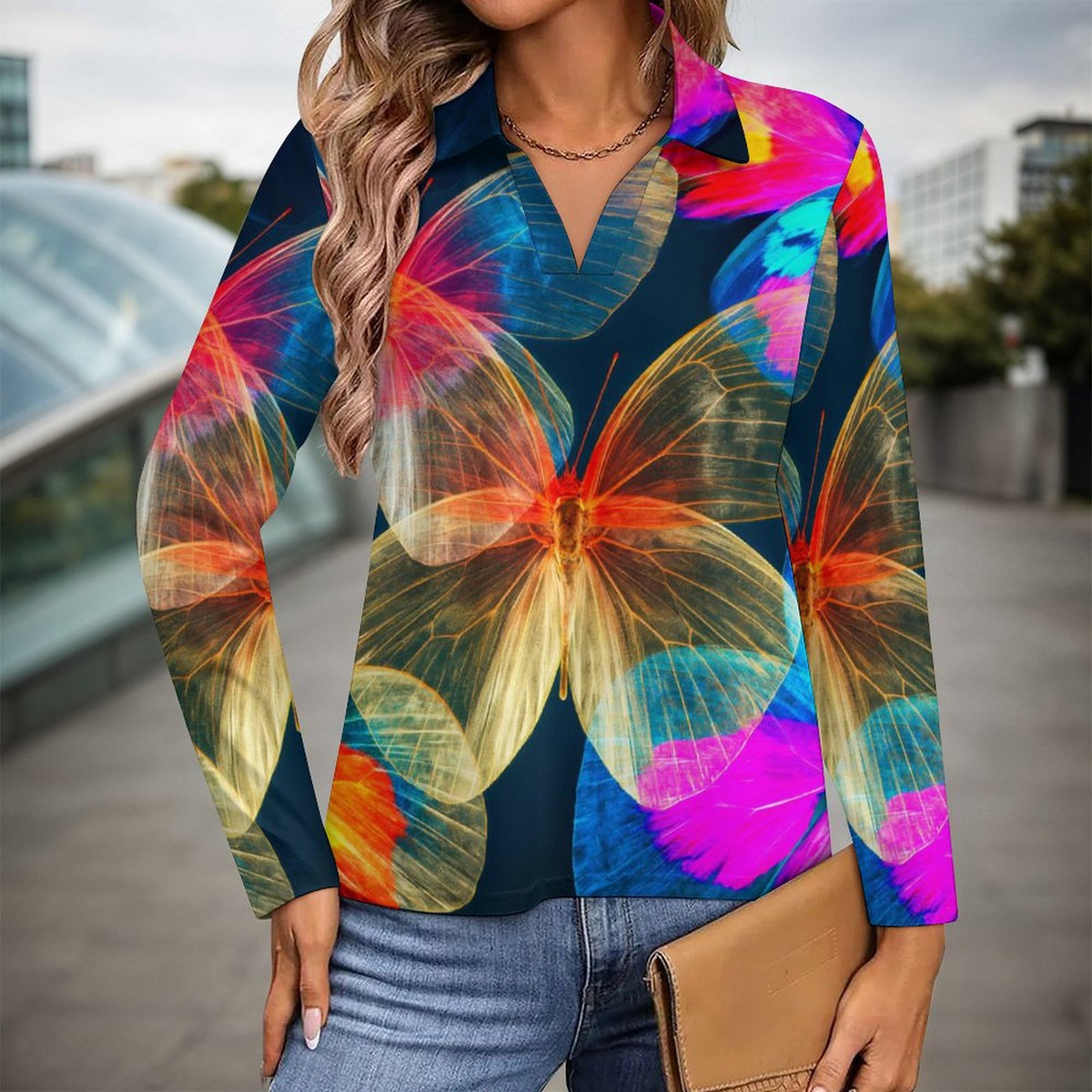 Navy Butterfly V-Neck