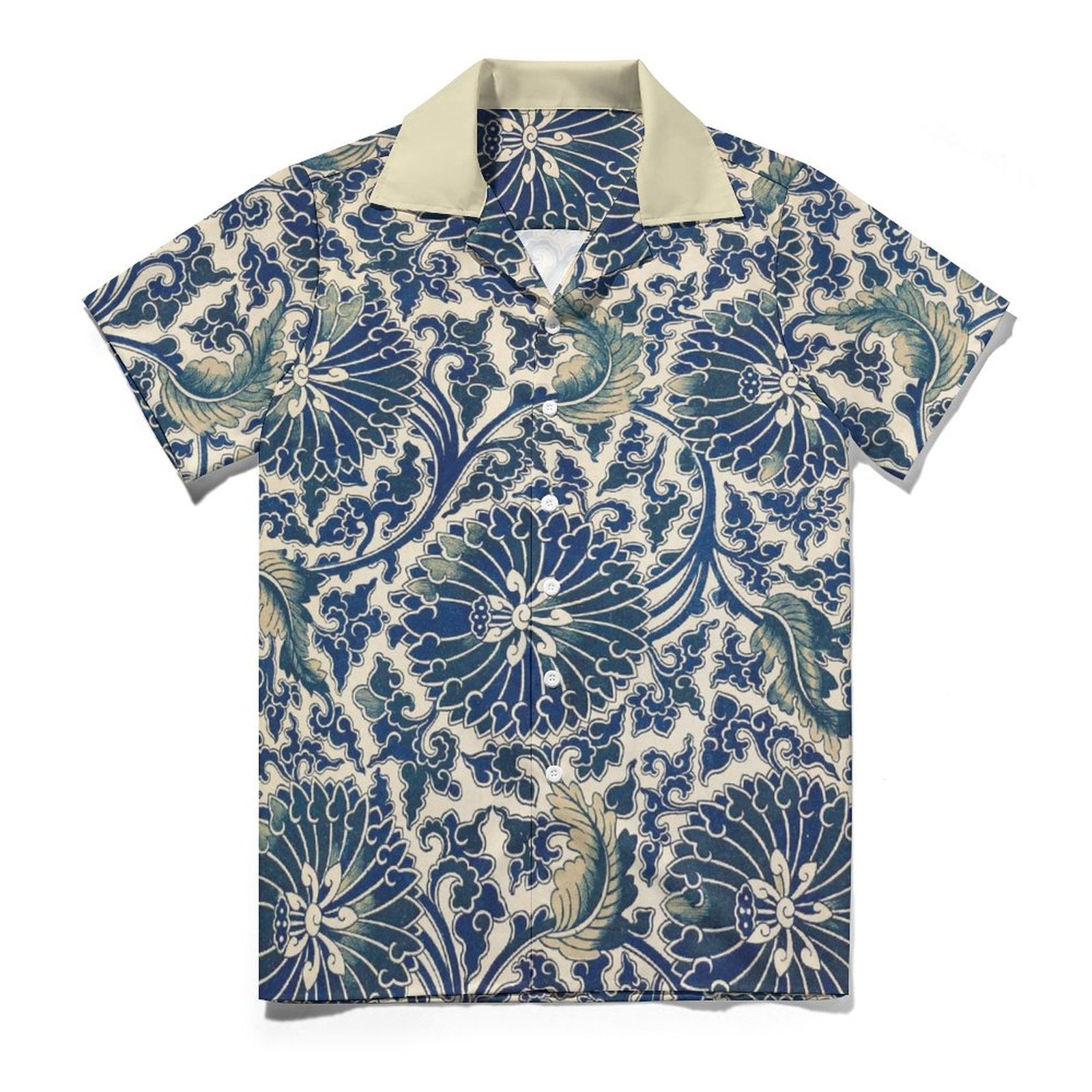 Men's Short Sleeve Hawaiian Print Shirt with Cuban Collar(All-Over Printing) Blue pattern