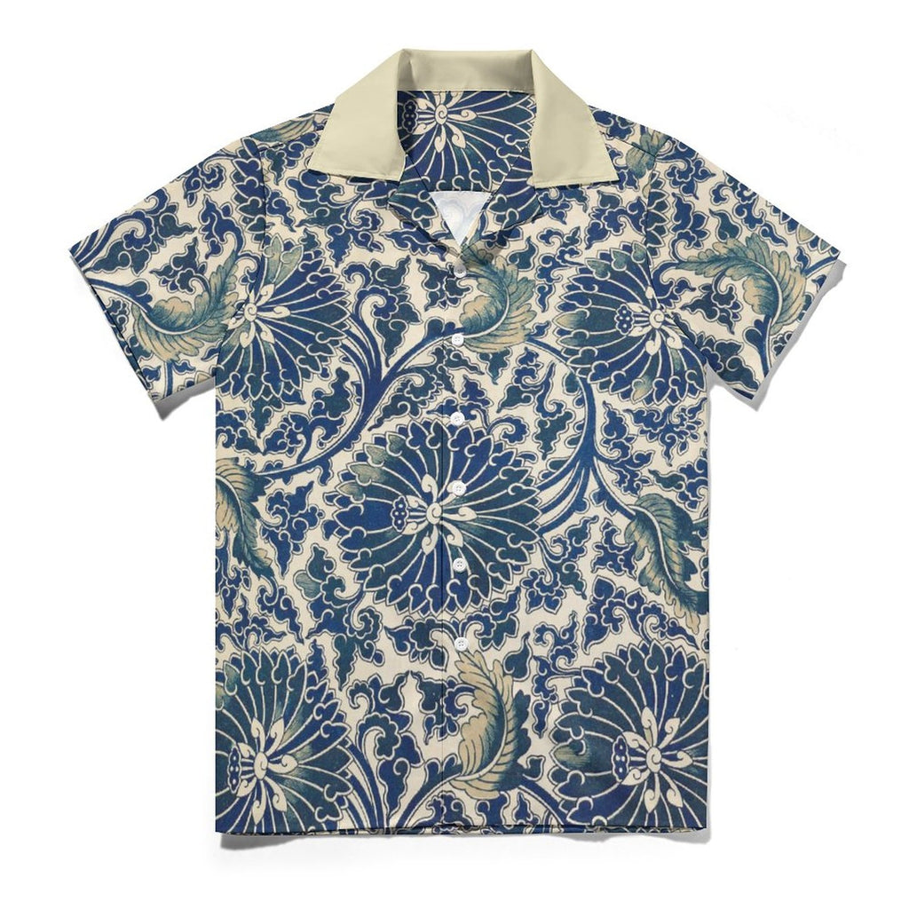 Men's Short Sleeve Hawaiian Print Shirt with Cuban Collar(All-Over Printing) Blue pattern