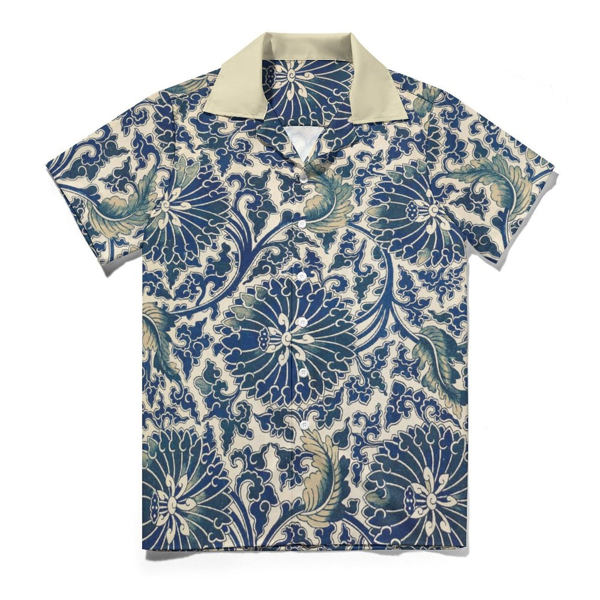 Men's Short Sleeve Hawaiian Print Shirt with Cuban Collar(All-Over Printing) Blue pattern