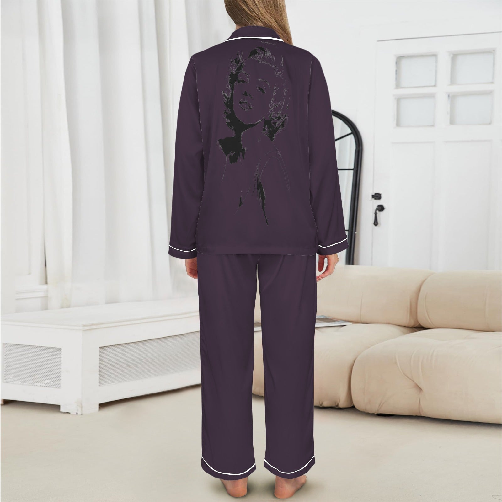 winter.moon_line_art_black_and_white_of_marilyn_monroe_--chaos__86178cc8-80db-43cb-8a0e-0da6e2bbe0e5 Women's Long Sleeve Satin Pajama Set