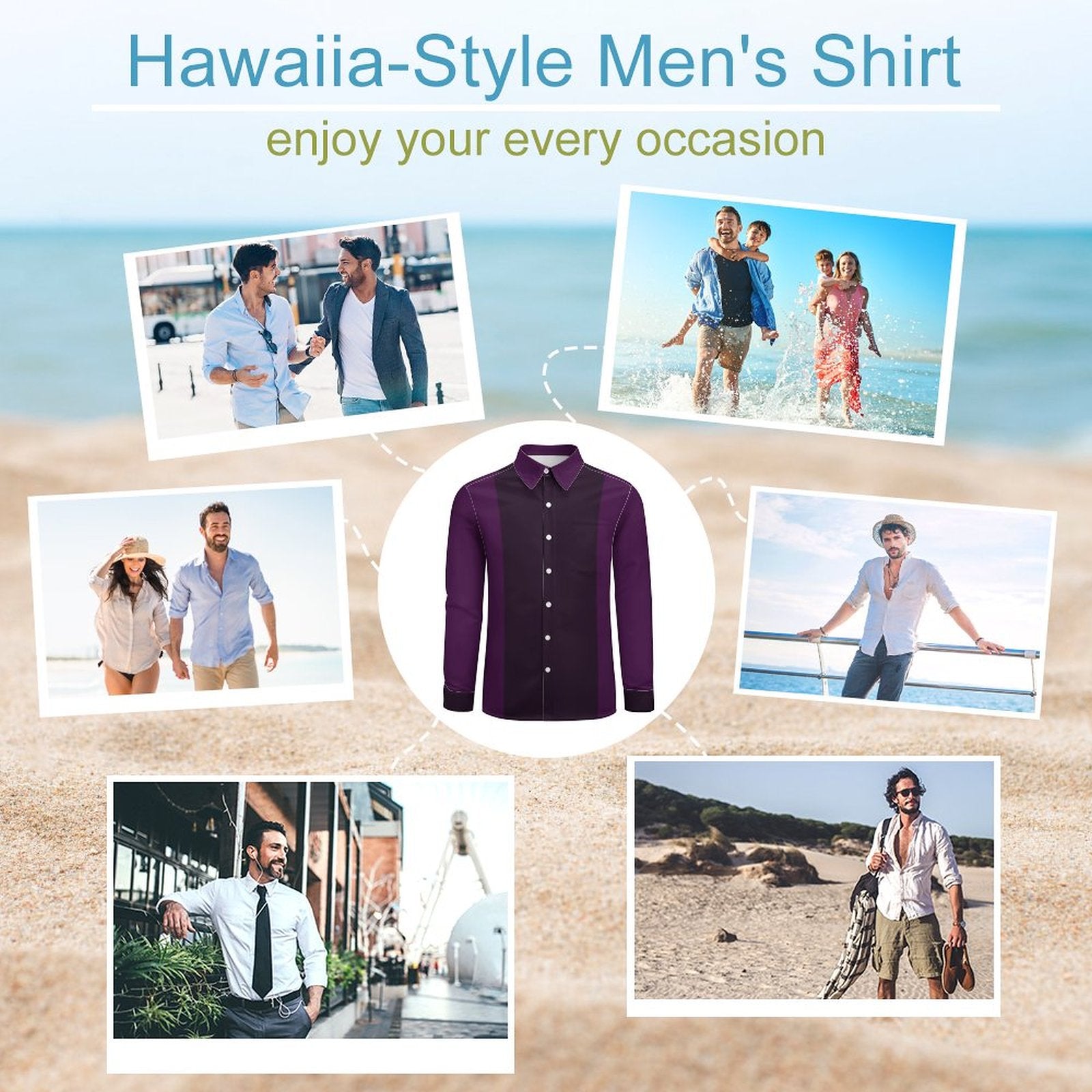 135gsm Casual Long-Sleeve Shirt for Men(All-Over Printing) purple/ dark purple