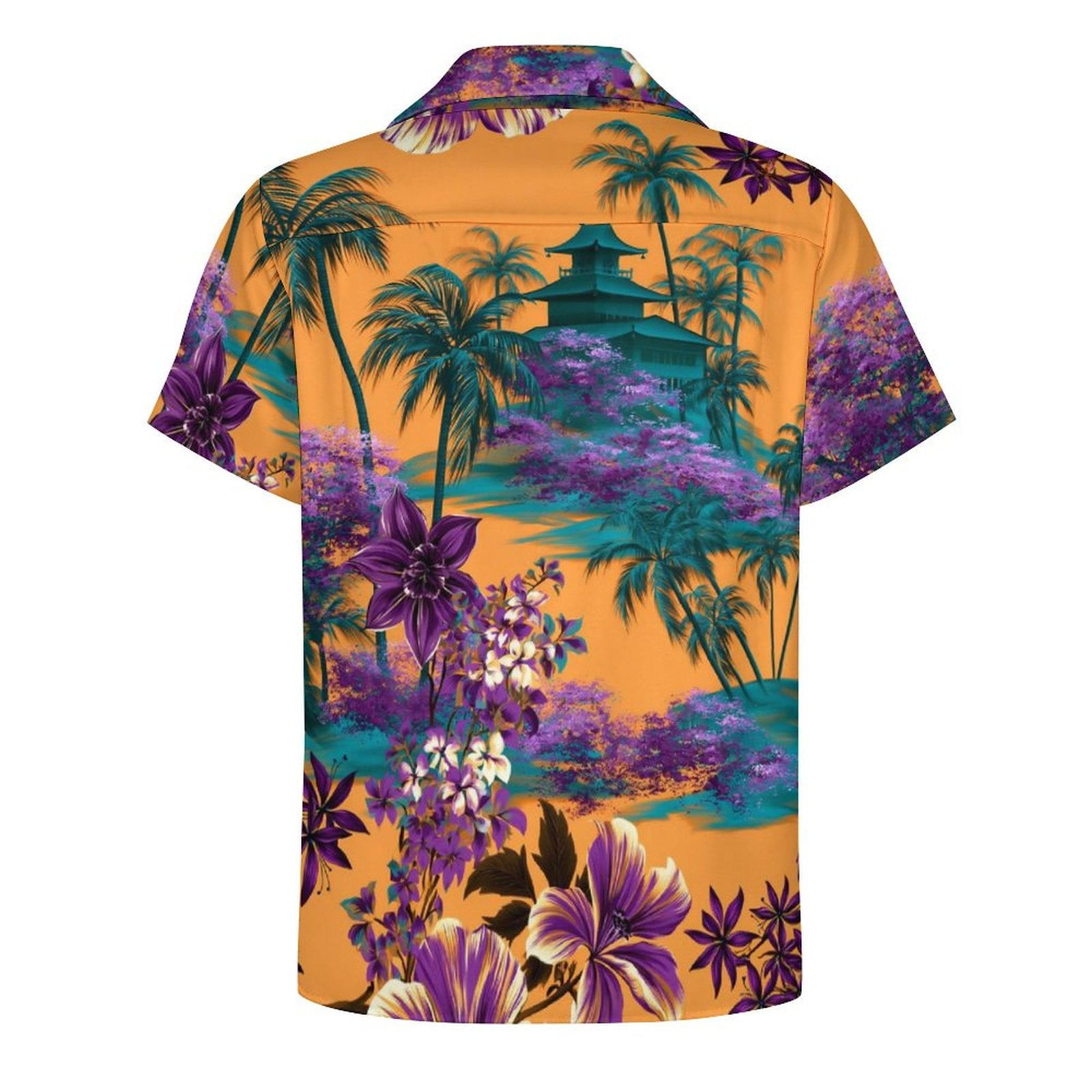 Short Sleeve Cuban Collar Shirt(All-Over Printing) Hawaiian orange, purple