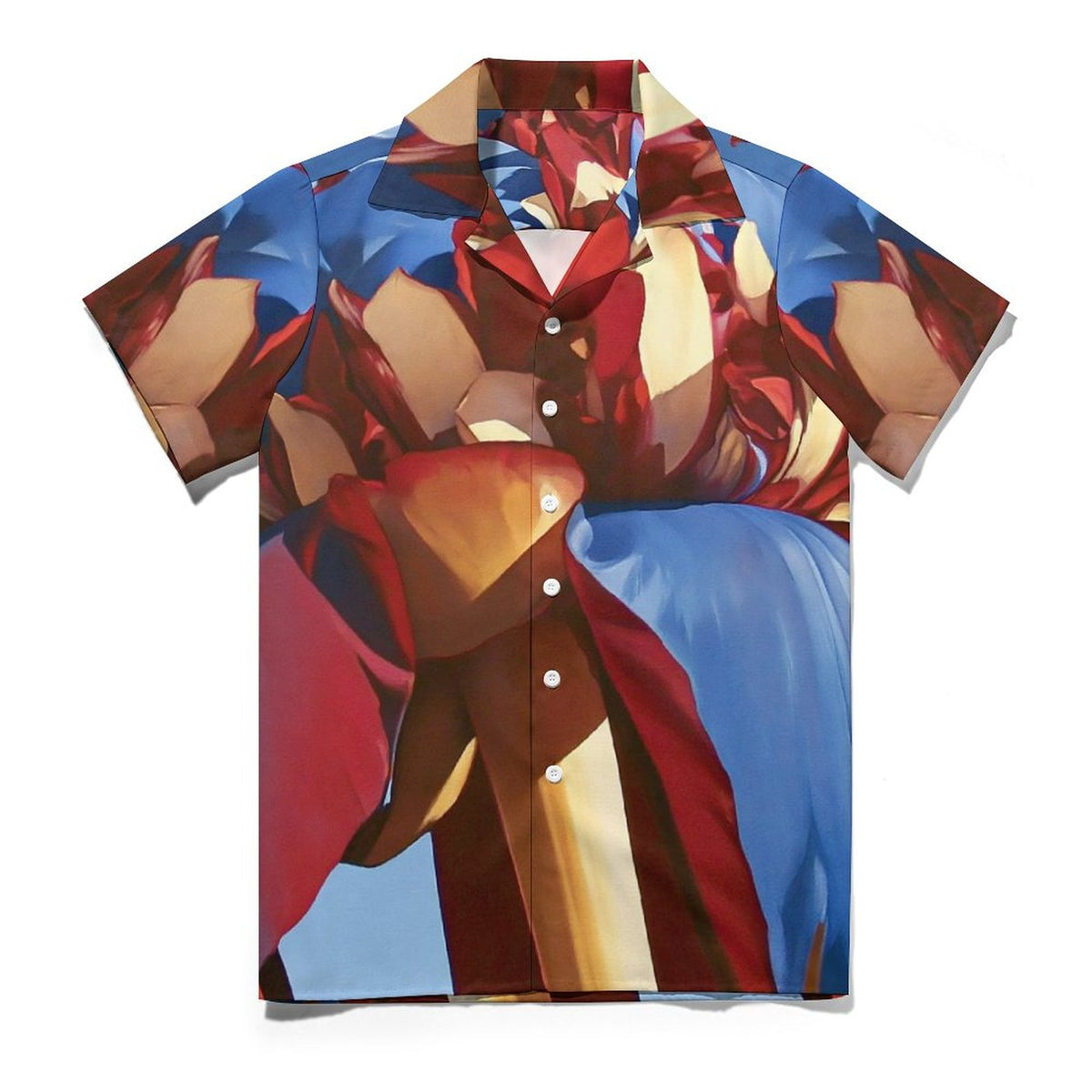 Short Sleeve Cuban Collar Shirt(All-Over Printing) red blue floral