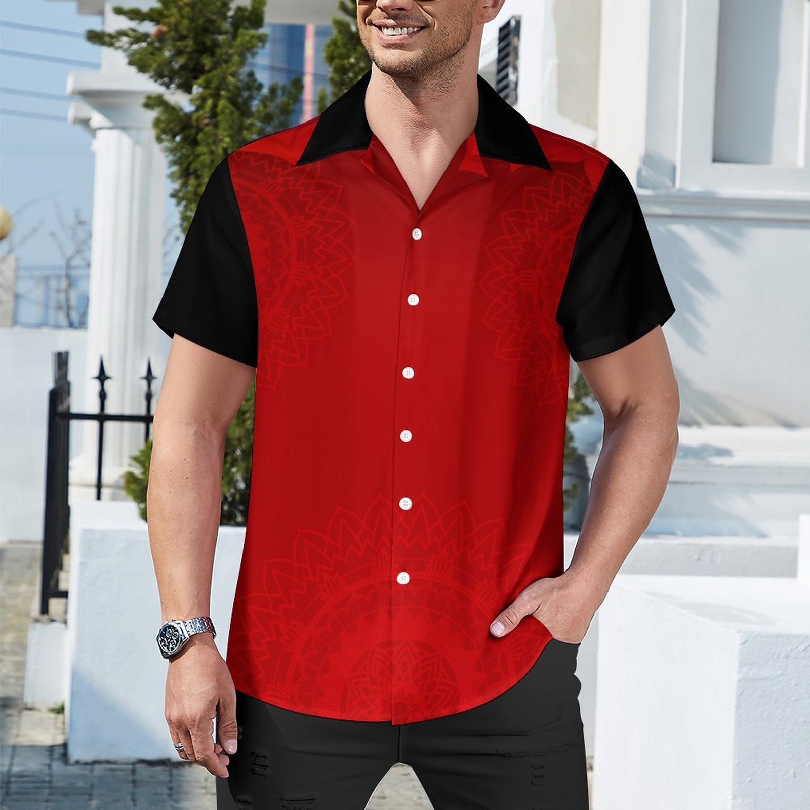 Men's Short Sleeve Hawaiian Print Shirt with Cuban Collar(All-Over Printing)