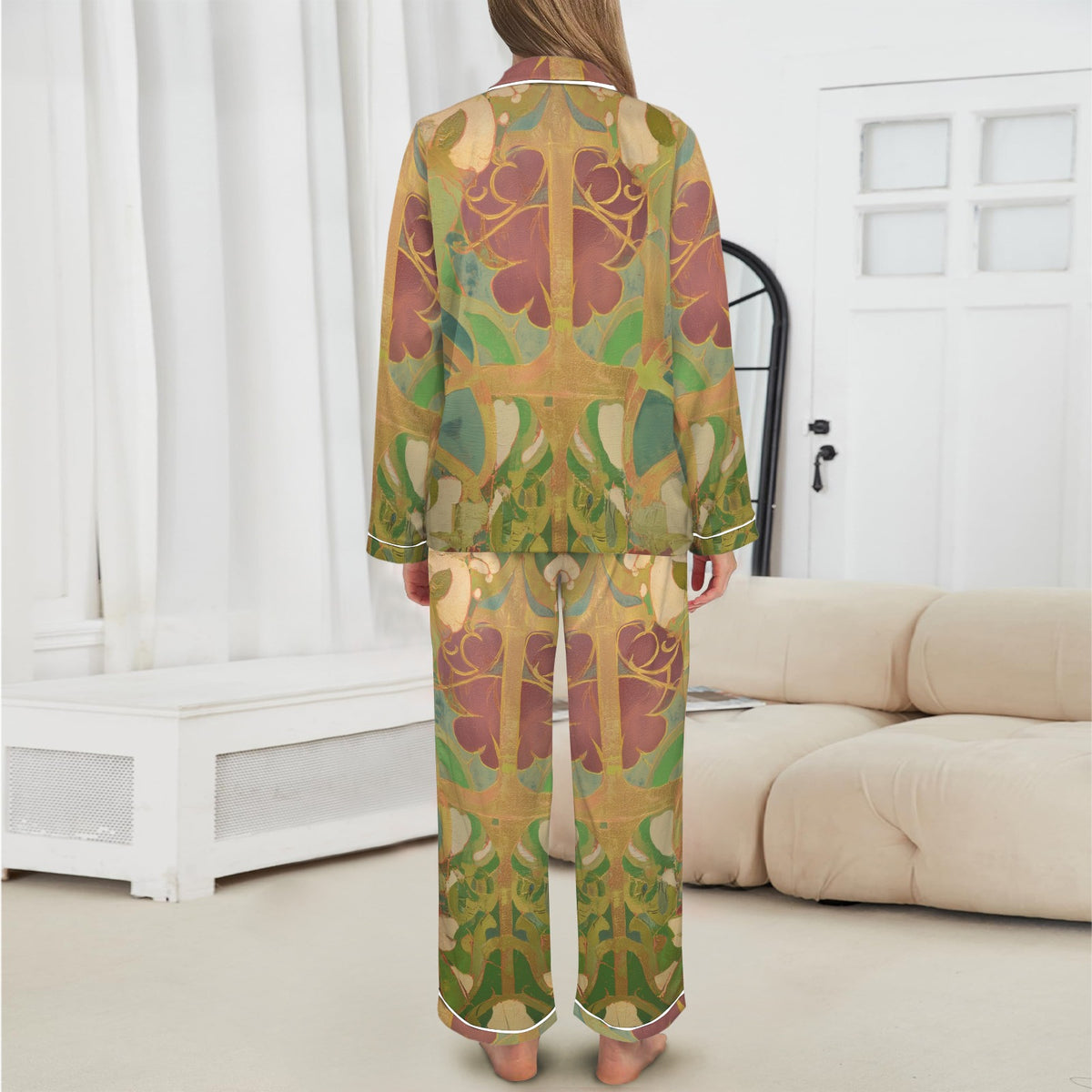 Frank Lloyd Wright Blue & Maroon Satin Pajama Set