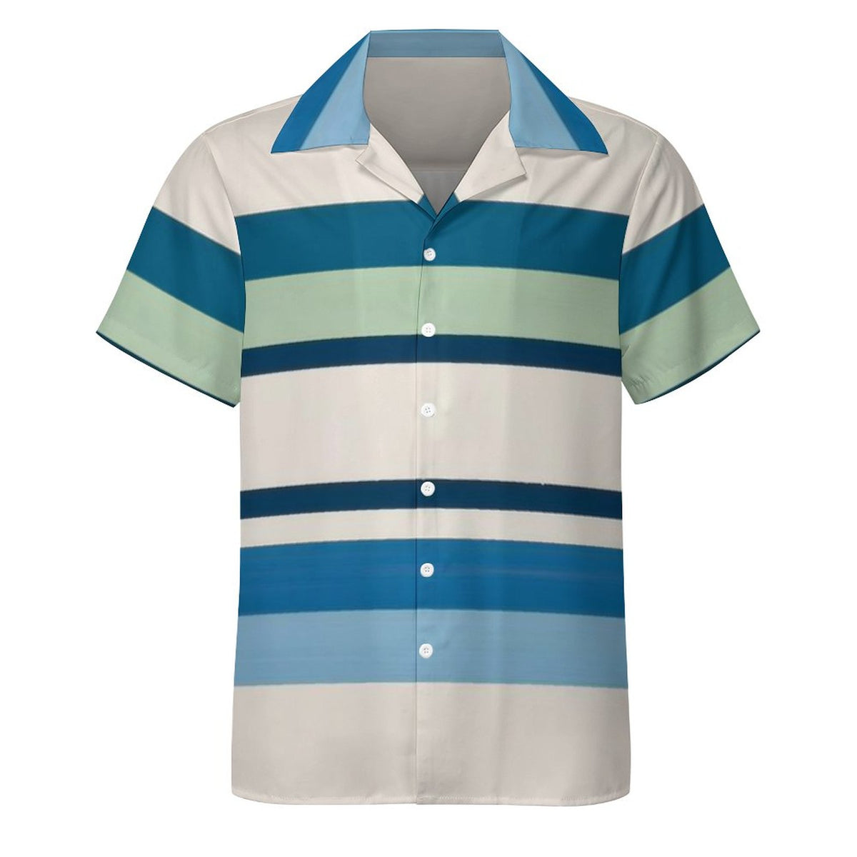Men's Short Sleeve Hawaiian Print Shirt with Cuban Collar(All-Over Printing)lines blue green