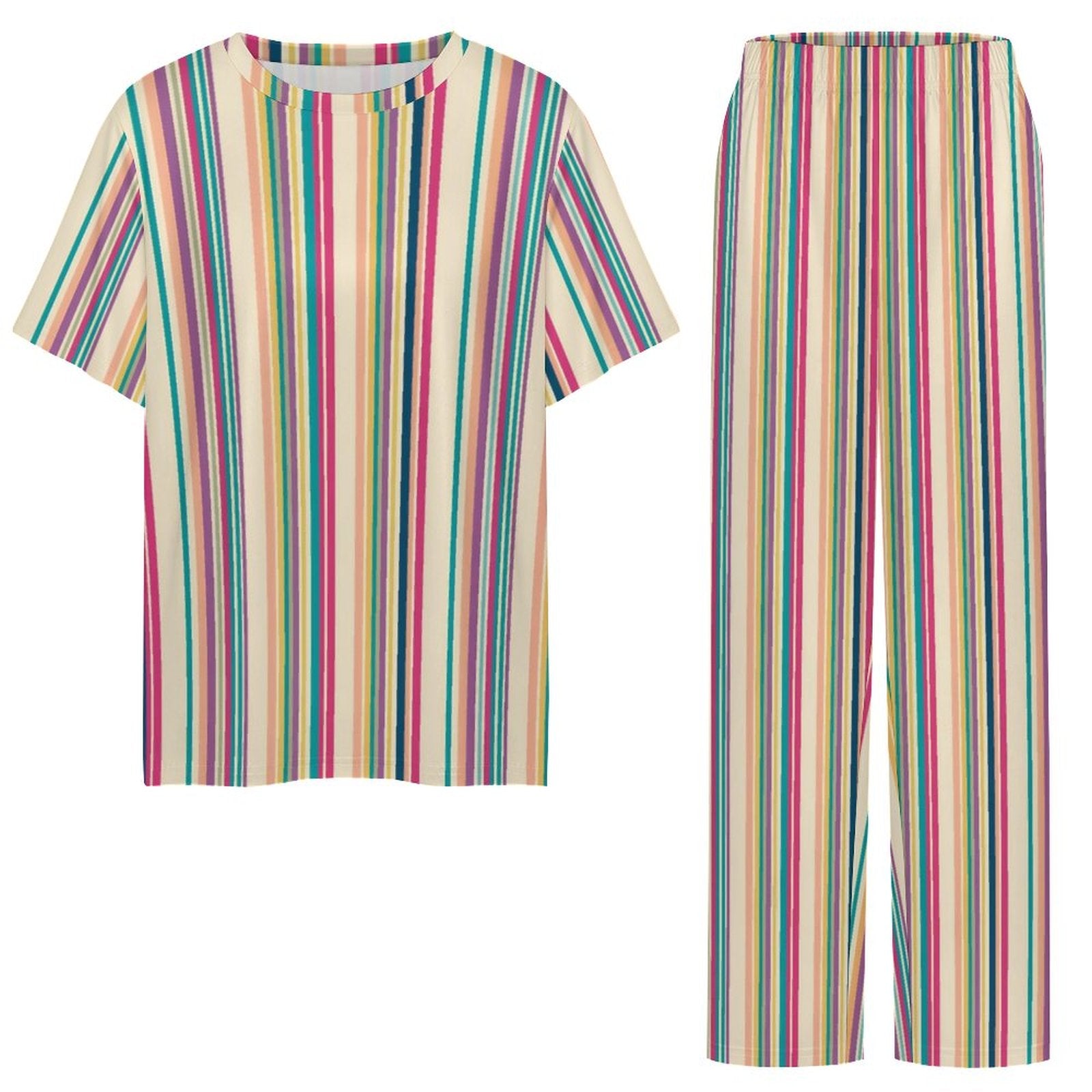 180gsm Short Sleeved Pajama Set(All-Over Printing) multicolor stripe