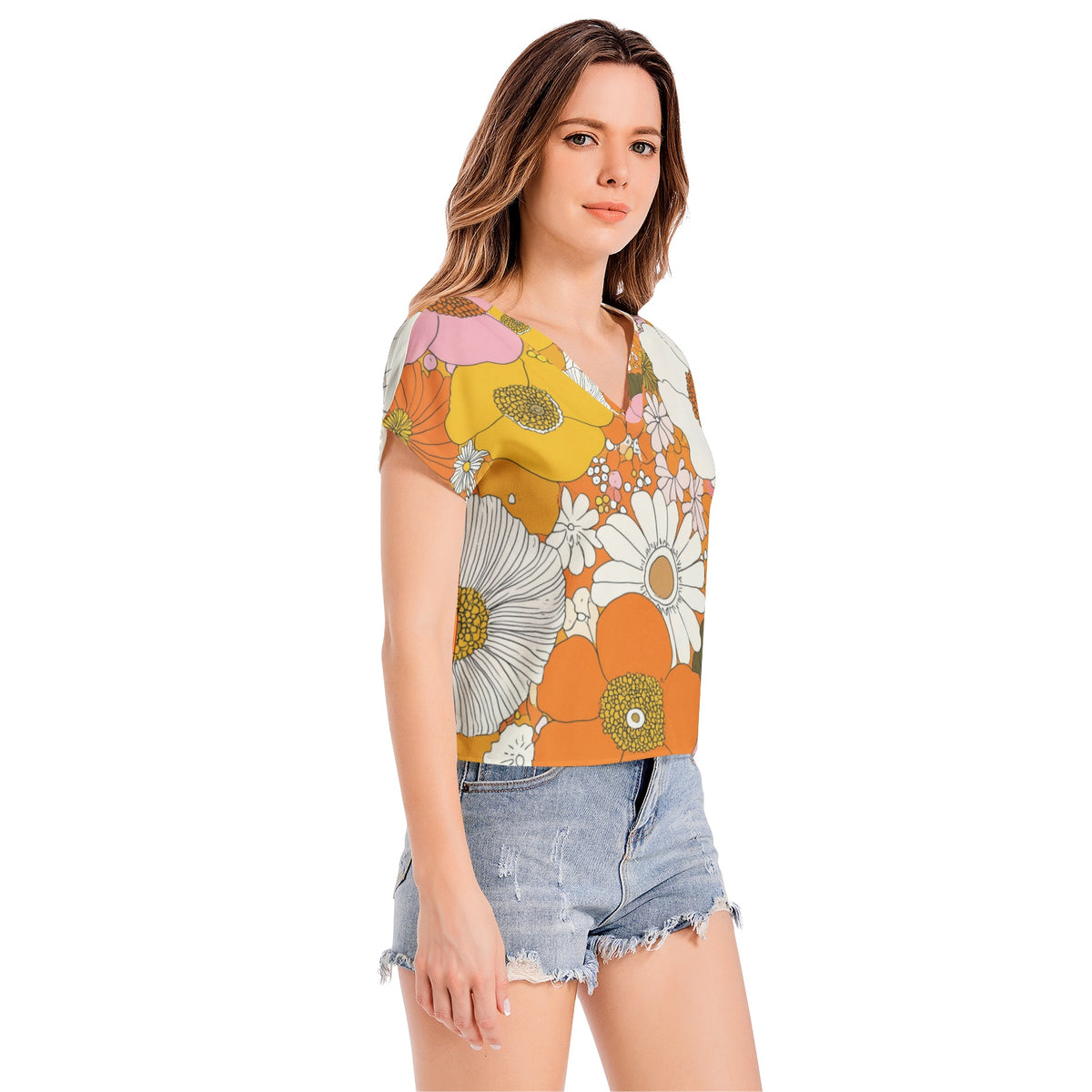 Women's Batwing Sleeve V-Neck Chiffon Casual Top