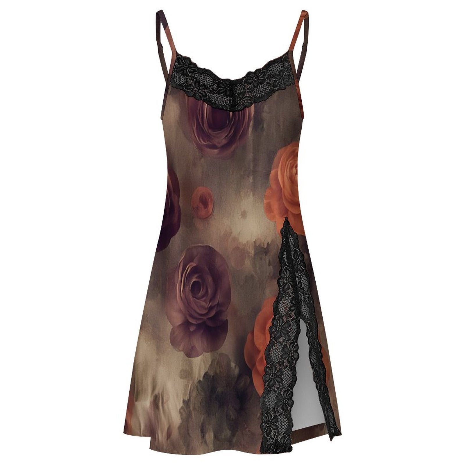 200gsm Lace Camisole Pajama Dress(All-Over Printing)vintage floral roses purple salmon