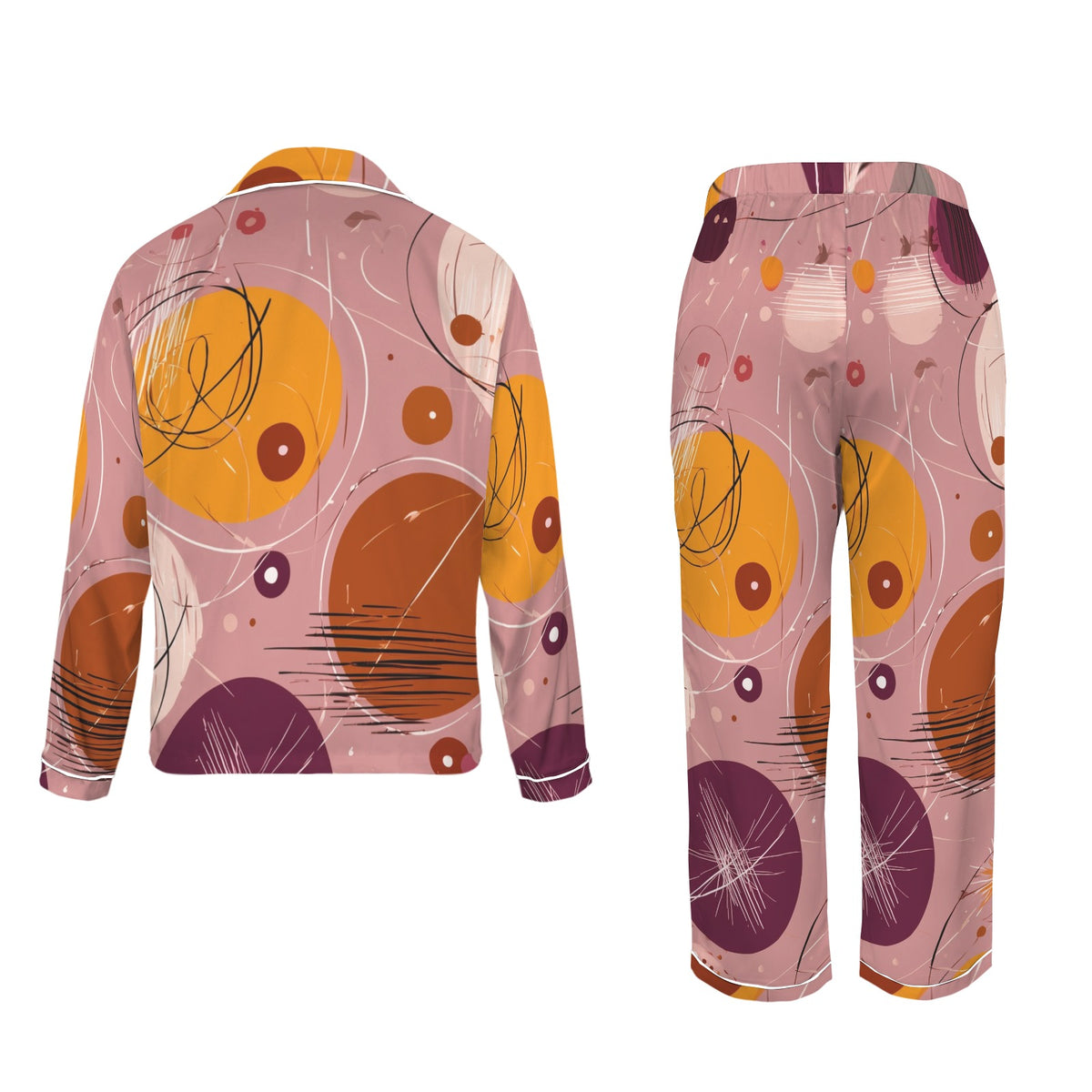 Women's Satin Pajama Set Atomic Retro Print Sleepwear