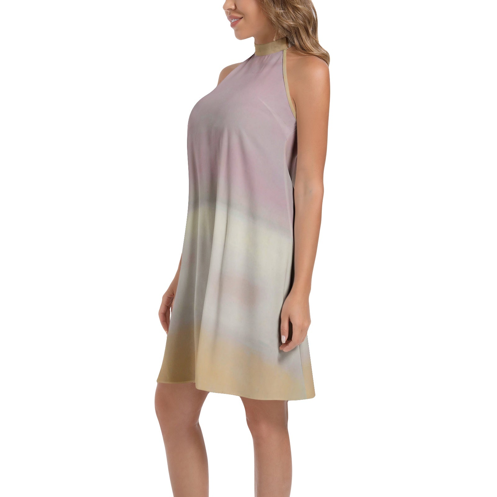 Tie Back Halter Neck Flared Dress
