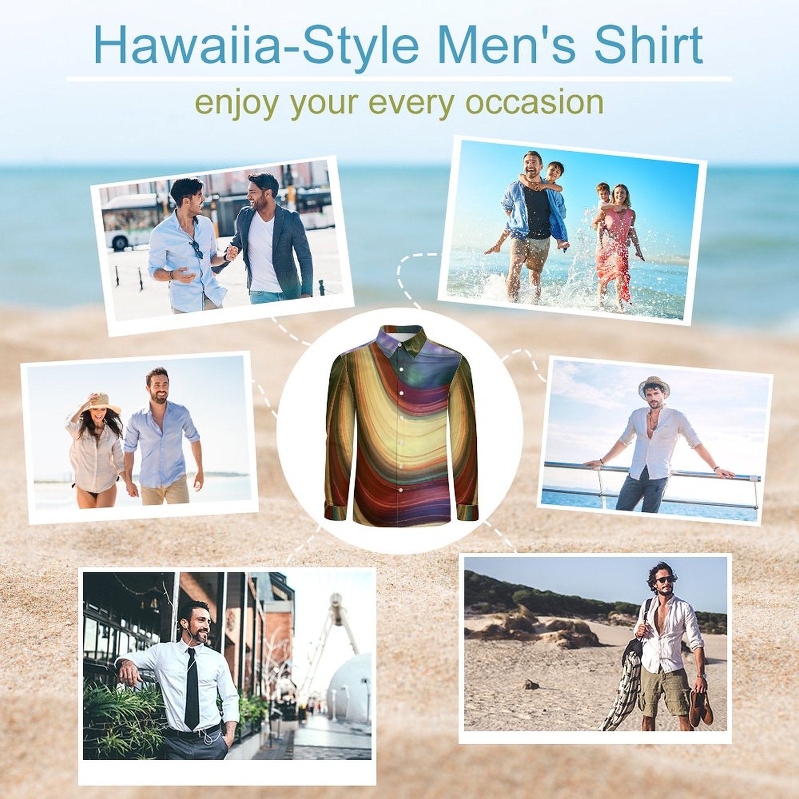 Men's Long Sleeve Shirt with Pocket(All-Over Printing) Color Wave