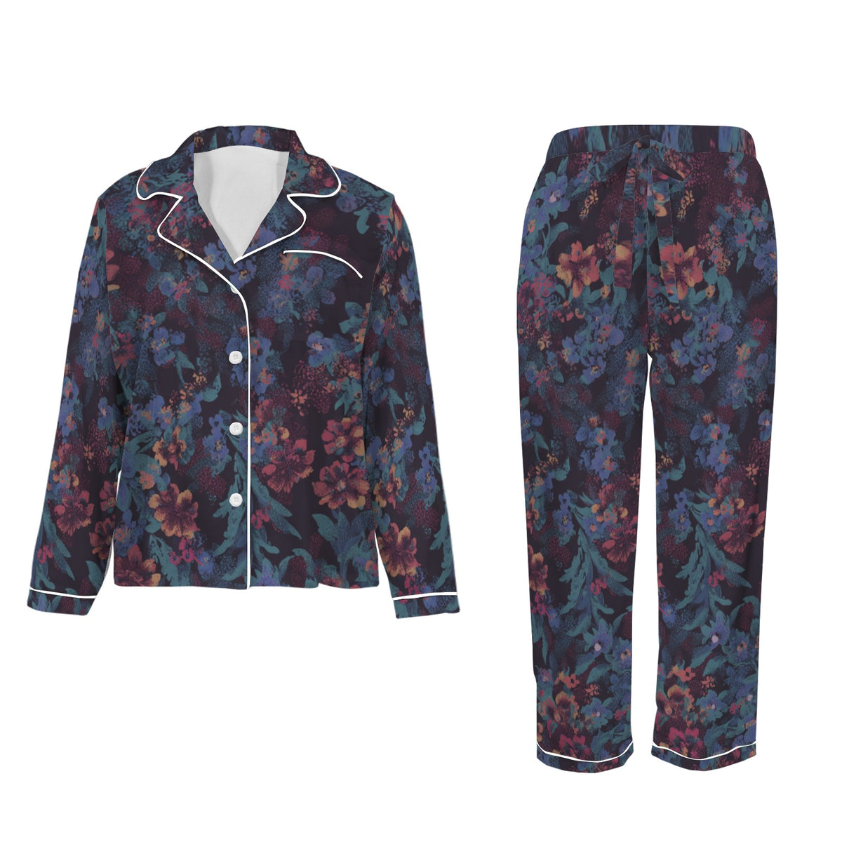 Women’s Satin Pajama Set Floral Long Sleeve Sleepwear