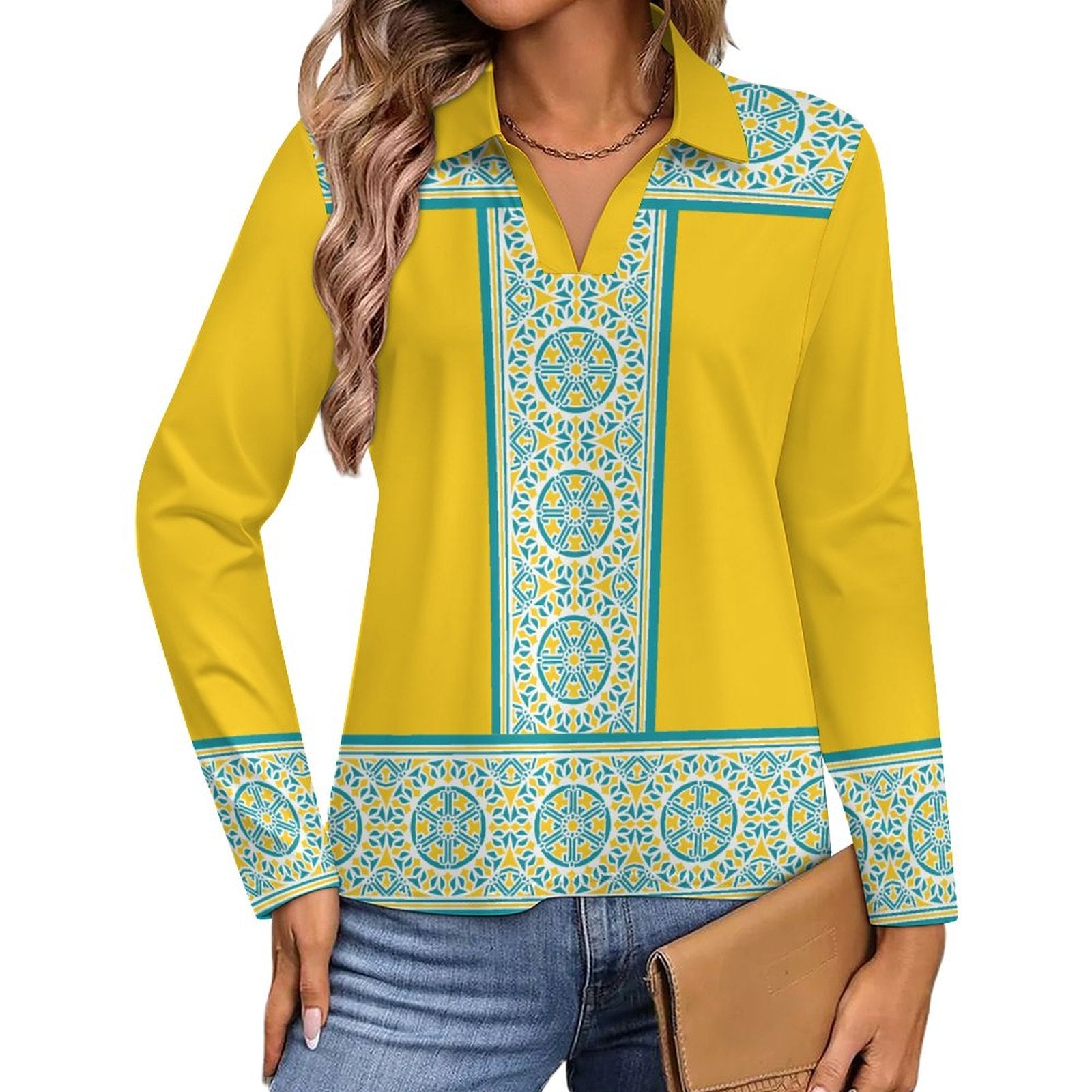UPF50+ 180gsm Women's Sunscreen Shirt(All-Over Printing) yellow retro