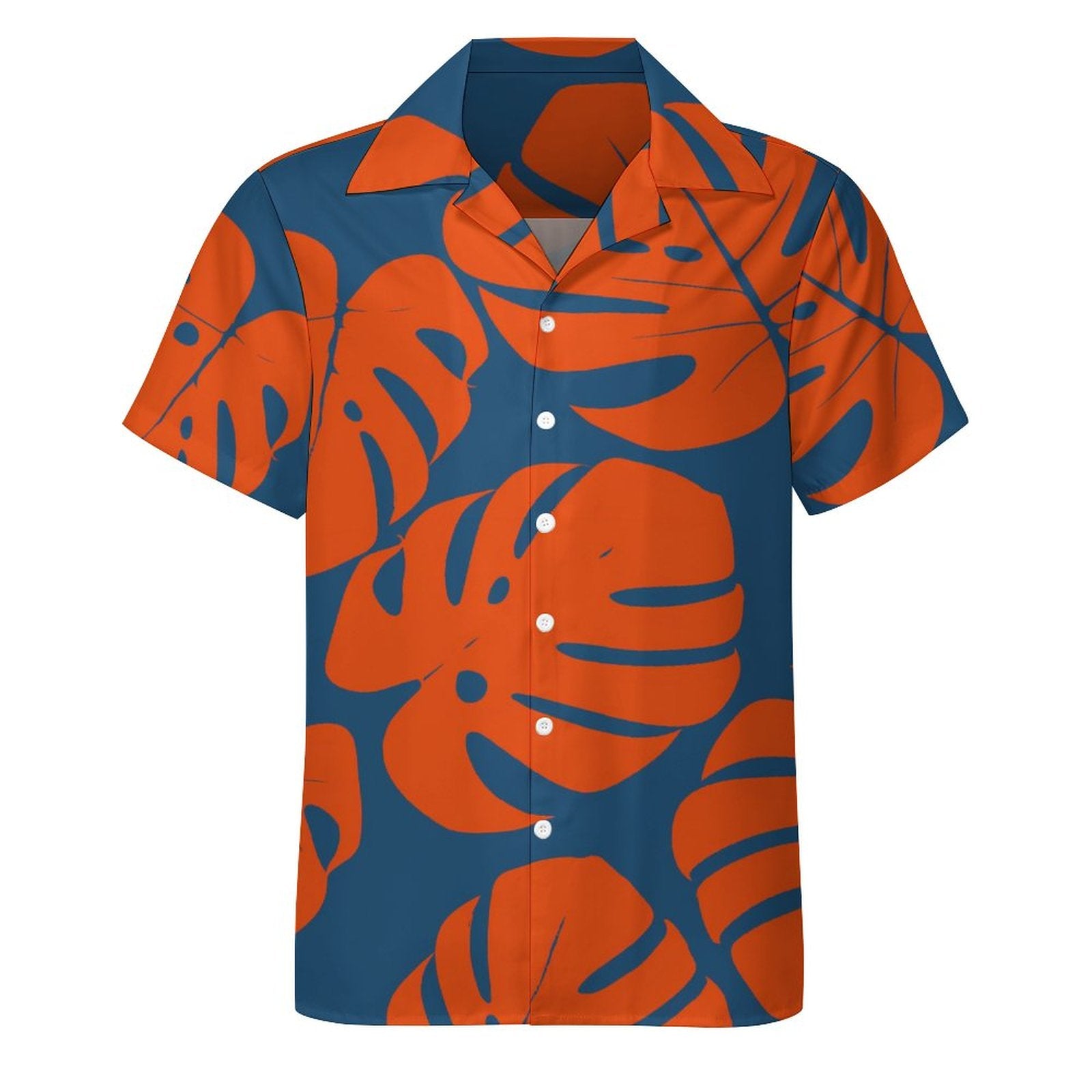 Short Sleeve Cuban Collar Shirt(All-Over Printing) palm leaves neon orange electric blue Hawaiian
