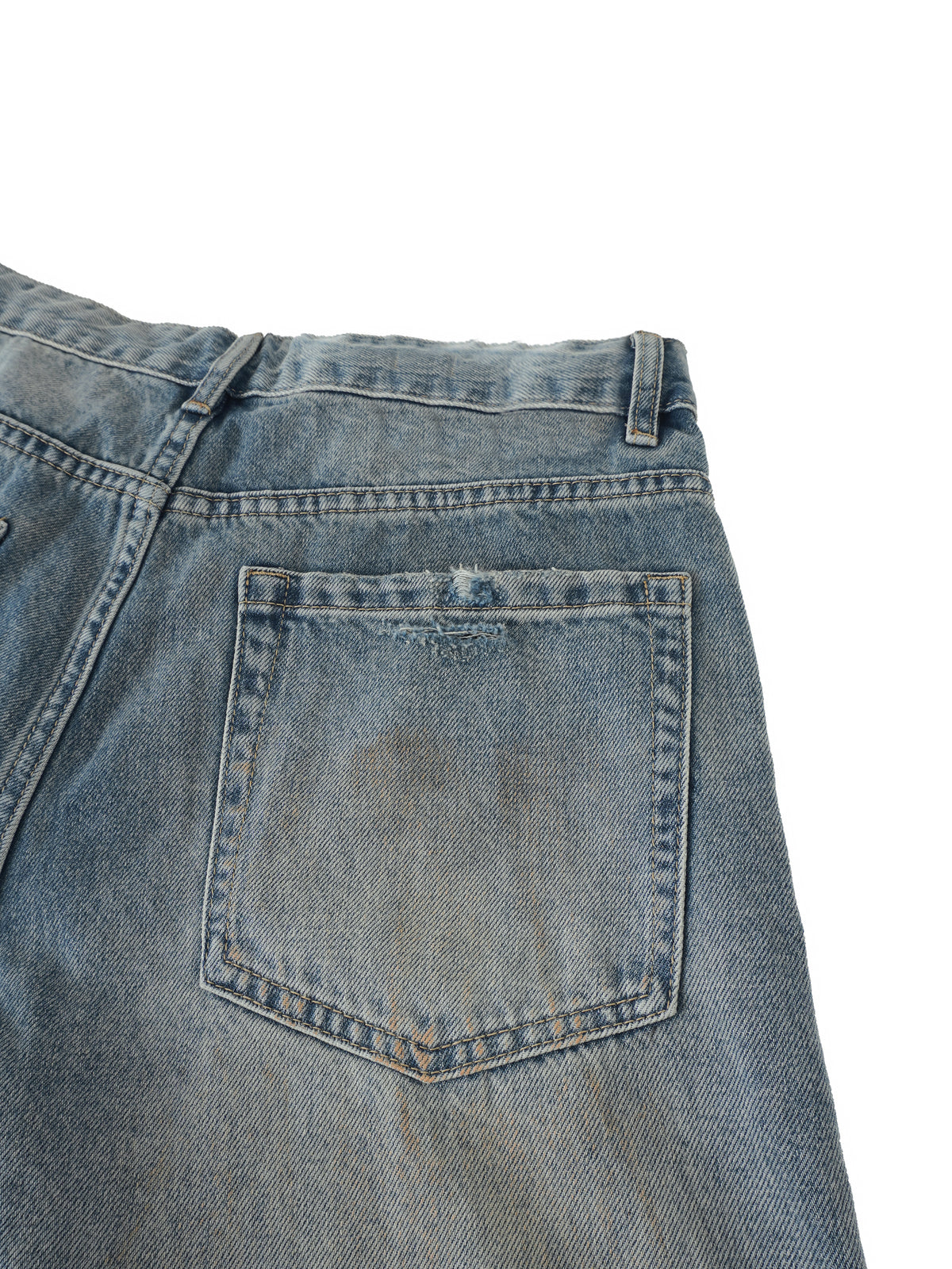 Men’s Distressed Barrel Leg Jeans Loose Fit Washed Denim