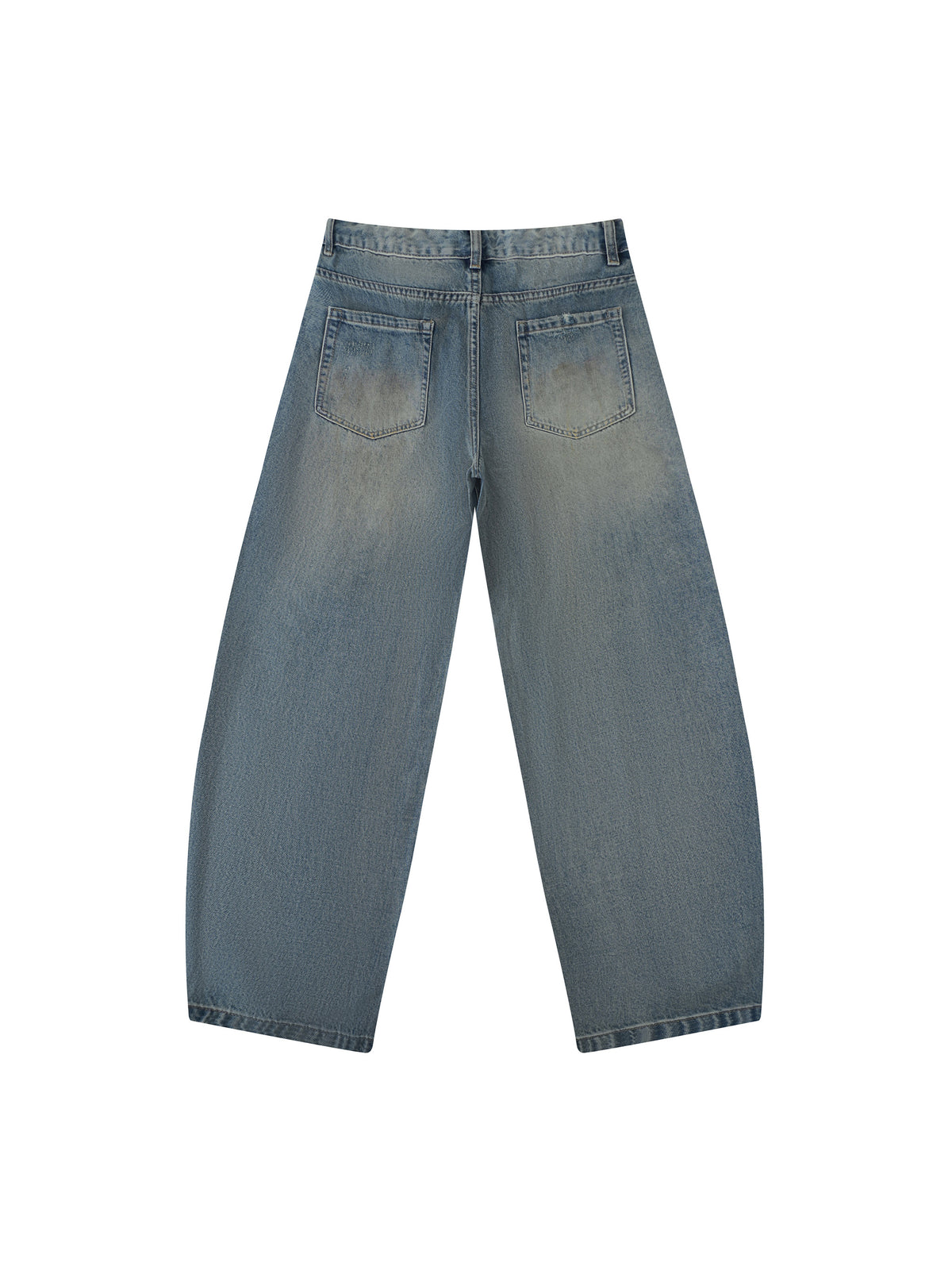 Men’s Distressed Barrel Leg Jeans Loose Fit Washed Denim